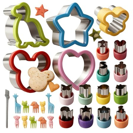 Sandwich Cutters for Kids, 28 Pcs Food & Fruit Cutter Set with Dinosaur Cookie Cutters and Shapes, Fun Bento Lunch Accessories, Food Grade & Dishwasher Safe