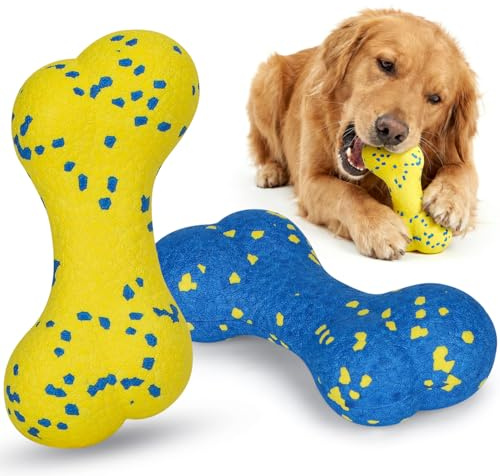 Nobleza 2 Piezas Juguete Mordedor para Perros, Hueso Juguetes para Perros Resistentes y Duraderos, Juguete Perro Indestructible Limpieza Dental para Mascotas Cachorros, Azul y Amarillo
