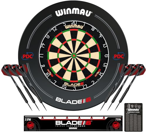 WINMAU Blade 6 Ensemble De Contours De Cible De Fléchettes – Kit Professionnel avec Cible, Entourage Et 2 Jeux De Fléchettes De 19 g