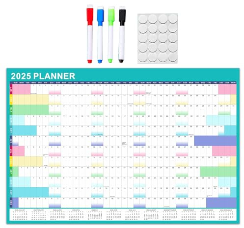 Maxtonser Calendario de pared 2025, planificador anual de pared con marcador borrable y calcomanías adhesivas, 90 x 60 cm, organizador del hogar