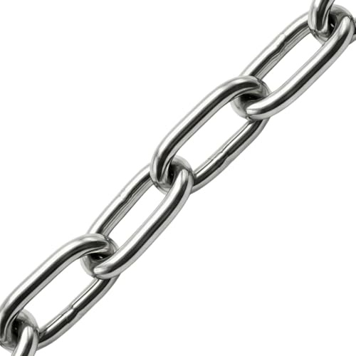 Lumonic 5m Kette V4A Edelstahl | 5mm | Langgliedrig | Rostfrei + Seewasserfest | Regenkette, Blumenampel, Absperrkette