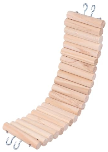 UKCOCO Wooden Climbing Ladder with Hook for Small Animals 7.5x30cm, Bendable Mouse and Hamster Climb Bridge Activity for Small Birds and Rodents