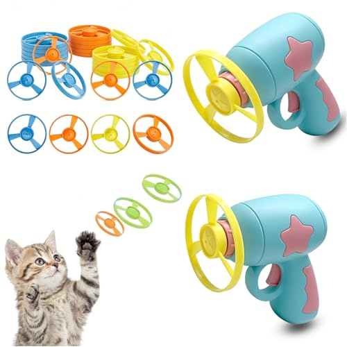 2Pièces Jouet Interactif pour Chat avec 2 Bleu Lanceur et 20 Coloré Disques