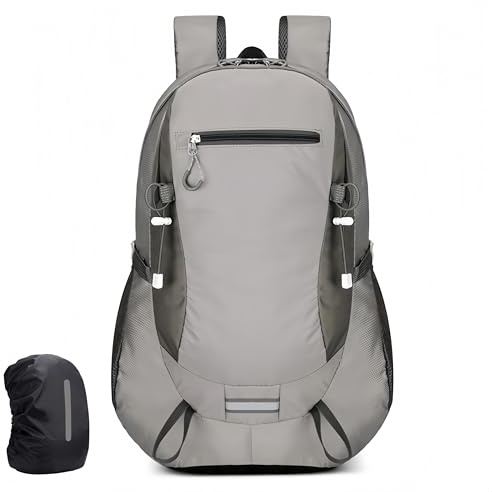 ROSSRORE 40L Rucksack Lightweight Water Resistant Daypack with Padded Straps Chest Strap Multi-Compartment Hiking Backpack Water Resistant for Outdoor Camping Travel 0.93 lb GREY