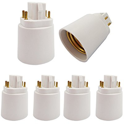 [Must Bypass Ballast to Avoid Flick Smoke Burn] 6pcs E-Simpo 4Pin Conductive Gx24q to E26/E27 Lamp Base Adapter Short G24q to Medium Edison Light Socket Converter Replace CFL PL GX24Q Holder