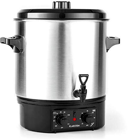 Klarstein Biggie - Olla eléctrica pasteurizadora, Potencia 2000 W, Temperatura regulable 30-100°, Temporizador máx. 120 min, 2 asas, Acero inoxidable, Capacidad 27 L, Plateado
