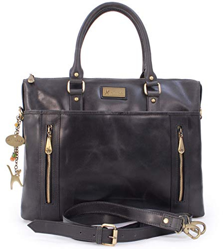 Catwalk Collection Handbags - Women's Large Leather Tote Bag - Ladies Work Laptop Bag - Briefcase With Detachable Cross Body Strap - Adele - Black