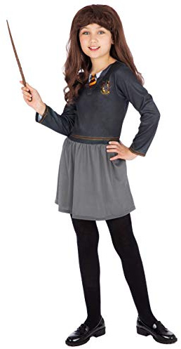 Harry Potter Fille Déguisement Hermione Granger Costume avec Baguette et Perruque Noir 11-12 Ans