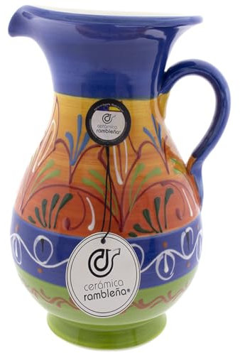 CERÁMICA RAMBLEÑA | Brocca per Acqua | Brocca per Latte | Caraffa in Argilla Terracotta | Caraffa per Succo | Brocca d'acqua Modello 07 | Decorazione 100% Fatta a Mano | 1.5 Litri