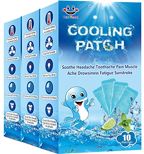 30 Sheets Cooling Patches for Fever Discomfort & Pain Relief, Cooling Relief Fever Reducer, Soothe Headache Pain, 10 Count Per Box (3 Boxes)