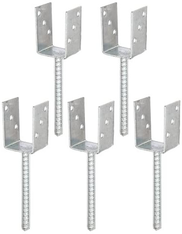 Alberts 215026 Ancre de poteau en U | avec ancrage béton en acier strié | galvanisée à chaud | largeur 71 mm | longueur de l'ancrage béton 200 mm | Set de 5 pièces