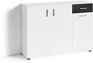 byLIVING Kommode Jakob / 3-türig mit 1 Schubkasten / 1 Schublade schwarz/Sideboard matt weiß/B 110, H 83,5, T35,5 cm