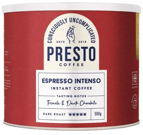 Presto Coffee – Intenso Espresso Instant Coffee – 500g – Bold & Strong – Dark Chocolate Notes – Vietnam Origin Arabica – Rainforest Alliance Certified – Recyclable Packaging