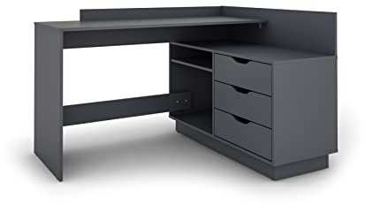 byLIVING Winkelschreibtisch Belfast/Eckschreibtisch Anthrazit/Arbeitsplatte rechts o. Links montierbar / 3 Schubkästen/Schreibtisch / 129 x 83,5 x 105 cm (BxHxT)