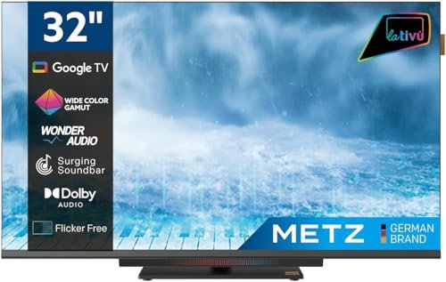 Metz Smart TV, MTD8500, 32(80 cm), HD, Led, HDR, Google TV, HDMI e USB, Soundbar Integrata con tecnologia Wonder Audio, Nero
