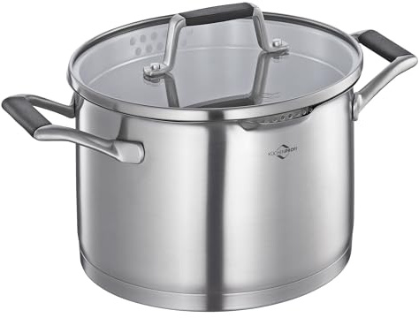 Köksprofi COOK kastrull BOLOGNA | rostfritt stål gryta med lock av säkerhetsglas | lämplig för induktion | hällpip | kruka med fin och grov sil | flerskiktsbotten | Ø 20 cm