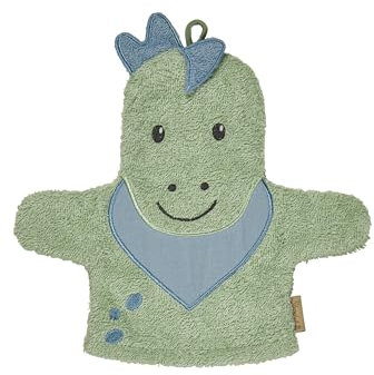 Sterntaler Waschhandschuhe Dino Rexi - Frottee Babywaschhandschuh aus saugfähiger, weicher Baumwolle - Waschlappen in Dinoform - Baby und Kinder Waschlappen, eisgrün