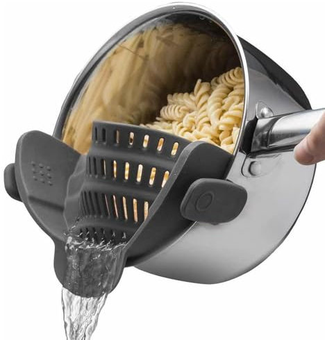 Passoire à Clipser, Passoire de Cuisine Silicone Passoires Alimentaires en Maille Fine Résistant à La Chaleur Egouttoir Pour égoutter la Viande, les Légumes, les Fruits et les Spaghettis (gris foncé)