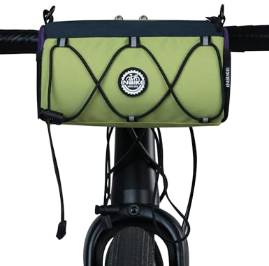 INBIKE Borsa Manubrio Borse Bici Manubrio Borsa Telaio Bici Borsa Bicicletta da Sella con Tracolla Regolabile Accessori Verde Impermeabile Riflettente per MTB BMX