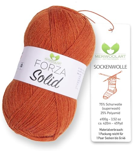 MeriWoolArt® Filato Calza 4 Fili – Gomitolo da 100g in Lana Merino per Maglia e Uncinetto, 75% Lana Vergine (Superwash), 25% Poliammide, 420m – Ideale per Calze da Uomo e Donna, Maglioni e Cardigan
