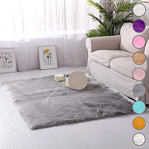 Tappeto morbido grigio soffice 110 x 190 cm, lavabile, a pelo alto, antiscivolo, per camera dei bambini, lavanderia, soggiorno, moderno, intrecciato