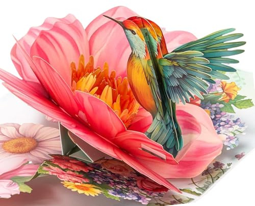 1 st födelsedagskort kvinna, kolibri och blommor födelsedagskort pop up kvinnor födelsedagskort med kuvert popup kort födelsedag 3D-kort födelsedag för mor fru flickvän flicka