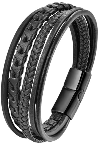 Mochity Läderarmband för män, 21 cm flätat armband för män, svart brun blå läderarmband, smycken present till män pappa pappa, med låda
