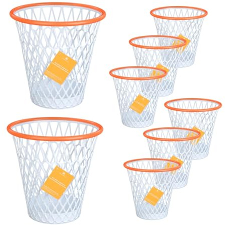 MORNING SUN Lot de 8 Poubelle de Basketball,Corbeille à Déchets Sportive avec Filet et Panier, Cadeau basketball,Décoration Thème Sport pour Bureau,Chambre,Fête