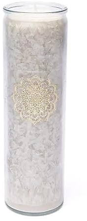 LivuX stearin-ljus mandala grå – 21 x 6,5 cm, ca. 100 timmars brinntid, oparfymerat, hållbart palmvax, handgjort, med korkunderlägg, veganskt ritualljus, mindfulness och meditation 1243