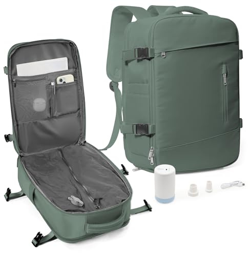 suradar Mochila Vacio con Bomba, Mochila Viaje al Vacio Travel Backpack Mochilas Viaje Cabina Avion 45x36x20 para EasyJet Equipaje de Mano con Sistema Compresion para Hombre Mujer Verde Oscuro