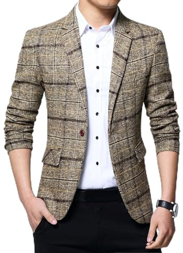 Blazers para hombre UK Plaid Casual Blazers para hombre Slim Fit One Button Blazer Clásico Vintage Trajes de Negocios Contraste Color Patchwork Solapa con muescas Abrigo Ligero Blazer Suave M-5XL