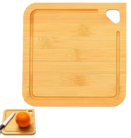 Confezione da 1 mini tagliere in bambù, piccolo tagliere in legno con scanalatura per succhi, tagliere leggero per formaggi e pane per preparare pappe, cucina, dormitorio, campeggio (18 x 18 x 1 cm