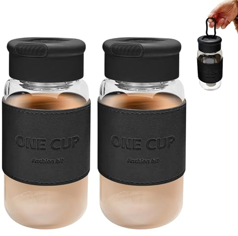VEGOATY 2 shaker per proteine in vetro da 550 ml: shaker per proteine con filtro integrato e sfera di miscelazione in acciaio inox, senza BPA e a prova di perdite, per fitness e frullati proteici