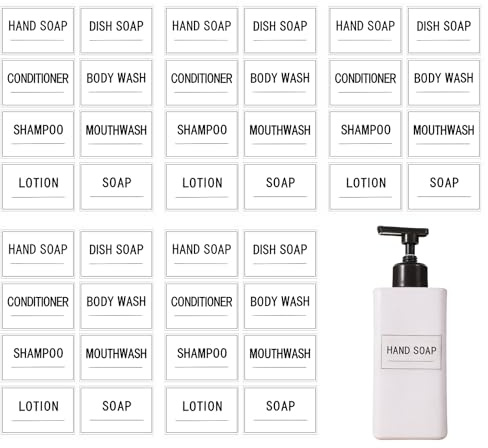 40 etiquetas de baño para dispensador de jabón, etiquetas de almacenamiento, etiquetas impermeables para botellas de baño de cocina, botellas con jabón de manos, gel de ducha, champú y acondicionador