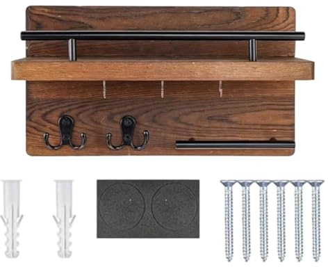 Attaccapanni Per Chiavi Da Parete - Portachiavi In Legno Stile Retrò Con Mensola Galleggiante,Supporto A Parete Per Chiavi Con Mensola E Gancio Fluttuante,Per Posta Cappotto Ingresso Casa Cappello