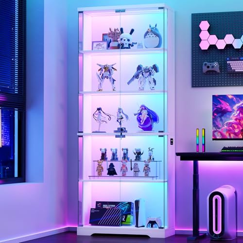 FREDEES RGB Display Cabinet with Glass Doors, 175CM, White