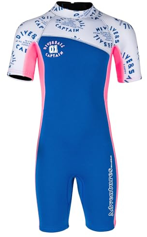 YuanDiann Combinaison en néoprène pour enfants 2,5 mm Shorty Une pièce Garçon Fille Maillot de bain thermique à manches courtes Plongée Snorkeling Natation Surf Combinaison de plongée 2# Bleu M