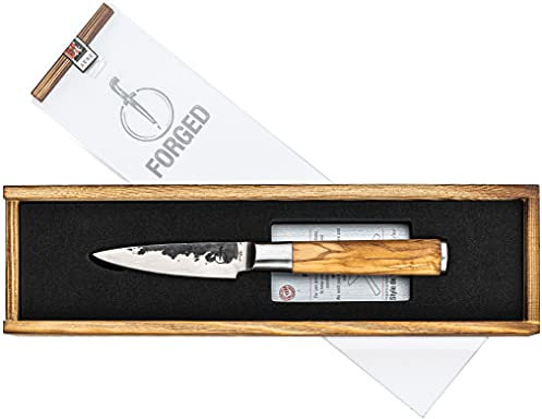 Forged Olive Schälmesser 9cm, handgefertigt, in Holzkiste