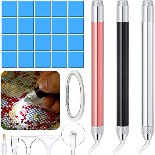 Outus 3 x LED-Diamant-Malstift mit 5 Ersatzstiftköpfen, 20 Stück Ton, 5D, Diamant-Malzubehör aus Aluminiumlegierung