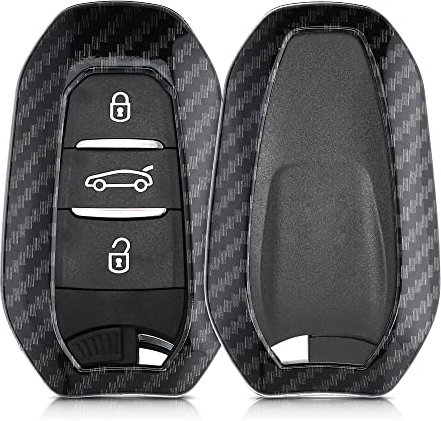 kwmobile Autoschlüssel Hülle kompatibel mit Peugeot Citroen 3-Tasten Smartkey Autoschlüssel (nur Keyless Go) - Hardcover Schutzhülle Schlüsselhülle Cover Carbon Schwarz