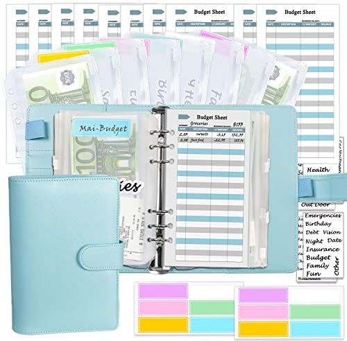 A6 budget planner geldumschläge sparbuch mit folien, mit Geldumschlägen, Budgetminen, passenden Aufklebern und Etikett, 7,4x5,71 (Harphia, NPNB-140F-A6-Mint)