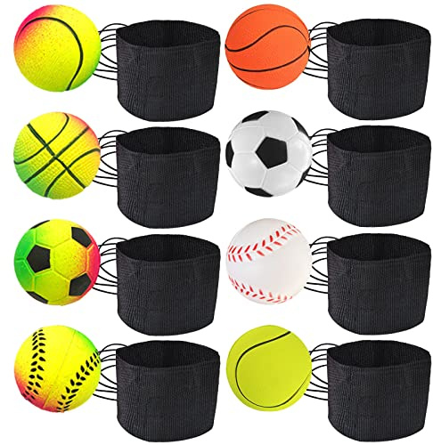 DBAILY Balles Rebondissantes pour Poignet, 8pcs Balles Rebondissantes en Caoutchouc Sécurité avec Bracelet Et Corde Loisirs pour Entraînement du Poignet Enfants Adulte des Sports Extérieur Jouer Jeu