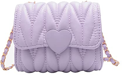 Borsa a tracolla carina per ragazza, design a cuore, mini borsa da principessa, borsa a catena per donne e bambine regalo, Viola, 5.1 x 5.1 x 2.3 inches (13 x 13 x 6 cm)