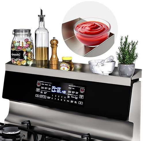 Mount Walker 30 Upgrade Stainless Steel Stove Top Shelf, Magnetic Shelf for Kitchen, Over The Stove Spice Rack Organizer, Back of Oven Rack with Border All Around, Silver
