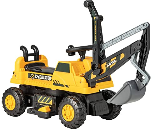 Maxmass Kids Ride On Digger, 6V Battery Powered Electric Excavator with Adjustable Arm & Shovel, LED Lights, Music, Children Construction Toy Car for 3+ Years Old (Yellow)