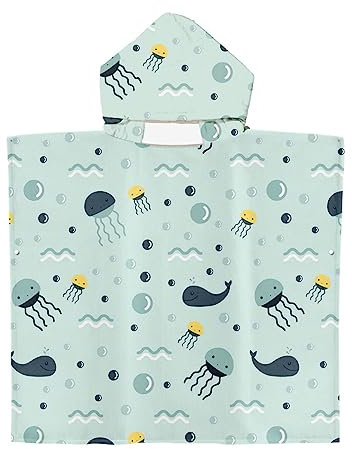 Fansu Toalla de Baño con Capucha para Niños, Toalla Playa Poncho Surf Microfibra Suave Bañera Toalla Absorbente Baño Pareo Piscina para Niñas Niños Infantiles (75 * 65cm,Medusas)
