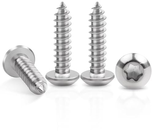 Leryati Lot de 50 vis à tôle M4 x 12 mm à tête plate en acier inoxydable A2 V2A Vis à bois à tête bombée Filetage complet Vis autotaraudeuses à tête ronde Argenté