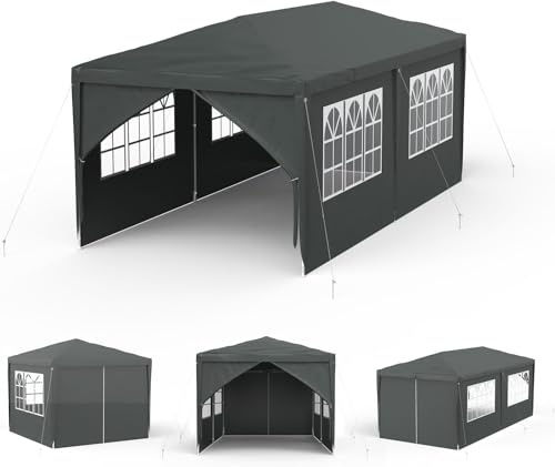 Aufun Pavillon Partyzelt 3x6 m Wasserdicht Festzelt Bierzelt Gartenzelt Outdoor Gartenpavillon UV Schutz mit 6 abnehmbaren Seitenwänden & Dach Winterfest Camping Zelt- Anthrazit