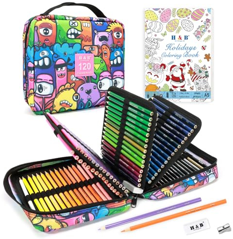 H & B Set di 120 matite colorate a base di olio, con libro da colorare, set per adulti, artisti principianti (120 kt)