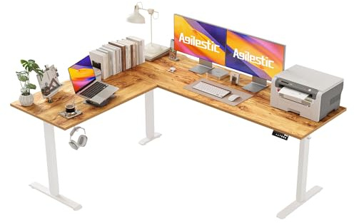 Agilestic L-förmig Höhenverstellbarer Schreibtisch, 190 x 155 cm Schreibtisch Höhenverstellbar Elektrisch, Eckschreibtisch Ergonomischer Steh-Sitz Tisch Computertisch, Hellbraun